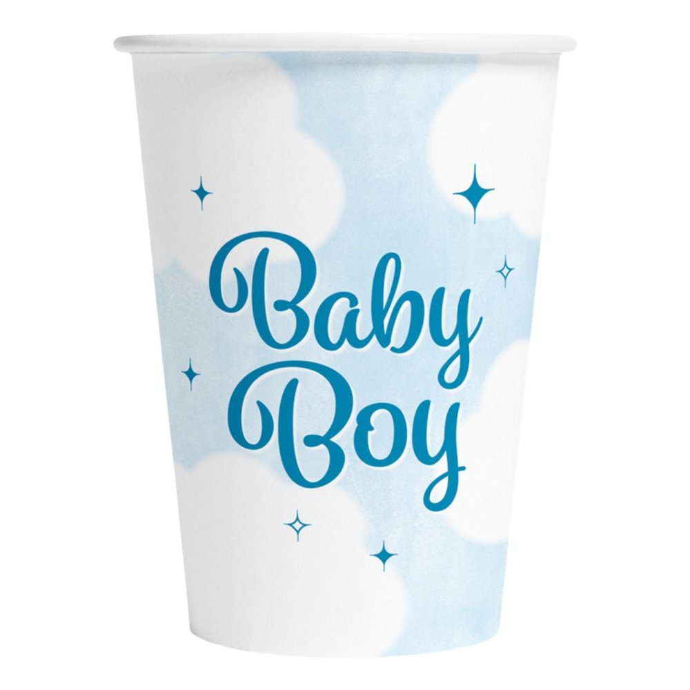 Pappkopper – Babygutt – 8-pakning – Papirkopper til babyshower, Babyshower-borddekking, Baby Shower