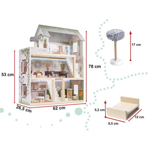 Dukkeskap LULILO FLORO boho med LED-belysning 78 cm tre