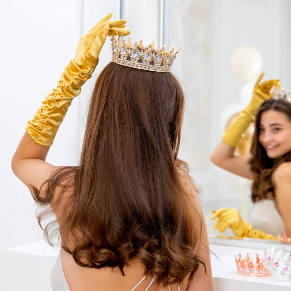 Kaketopper - Krone - Gull med s�lvkrystaller - 15 cm