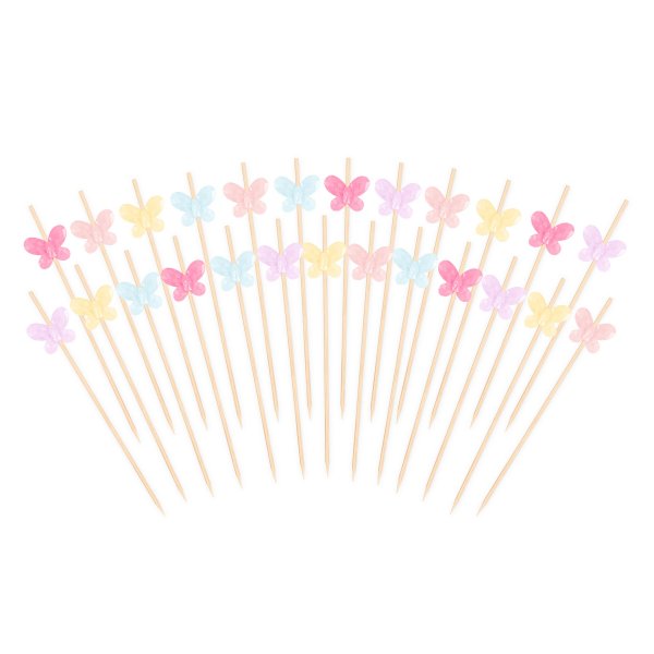 Snackpinner/Drikkepinner - Sommerfugler Pastell - 12 cm - 25 stk
