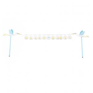 Kaketopper - Stork - Hello Baby - Blå/Hvit/Gull Kaketopper - Stork - Hello Baby - Blå/Hvit/Gull