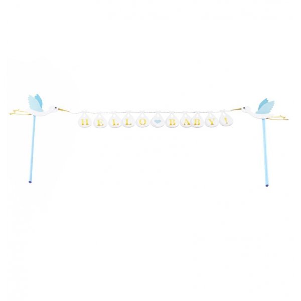Kaketopper - Stork - Hello Baby - Bl�/Hvit/Gull