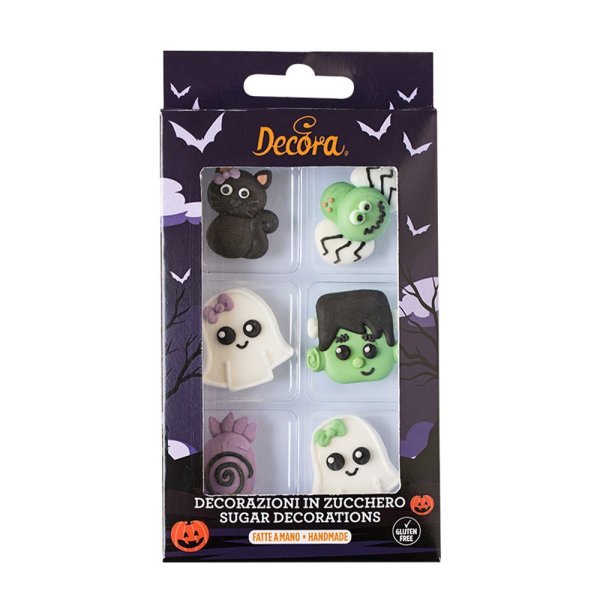 Sukkerdekorasjoner - Sp�kelser, monstre, katt, edderkopp - Halloween - 6 stk