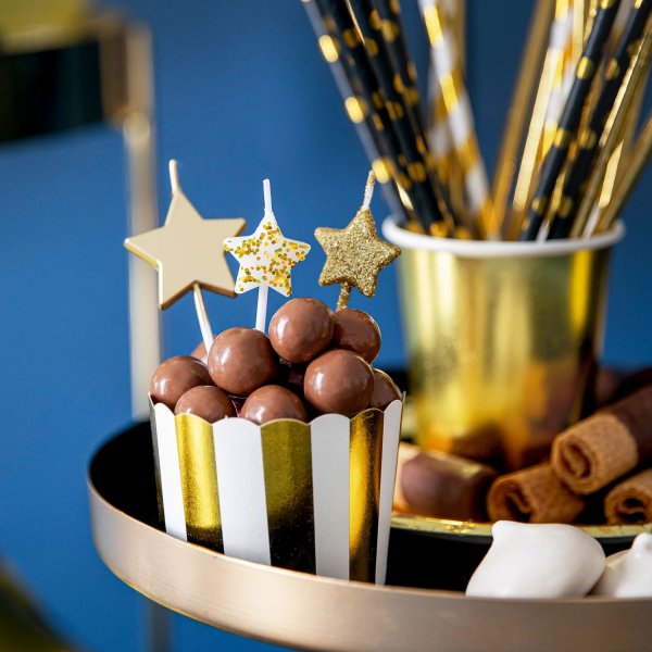 Bursdagslys - Stjerner - Gull - 5-pakning