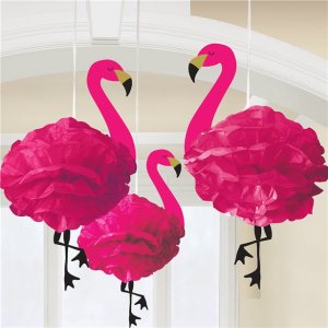 Hengende dekorasjoner - Fluffy flamingoer - 3-pakning