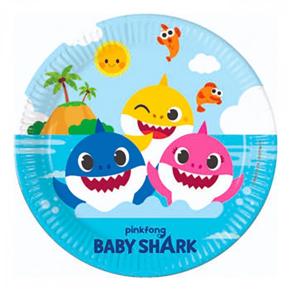 Papirtallerkener Baby Shark 23 cm - 8-pakning Papirtallerkener Baby Shark 23 cm - 8-pakning