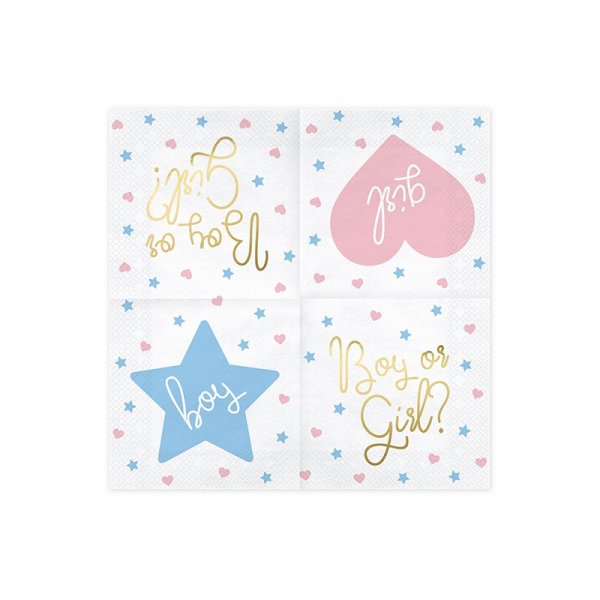 Servietter - Gutt eller jente - Stjerne/Hjerte - 20-pakning Servietter - Gutt eller jente - Stjerne/Hjerte - 20-pakning