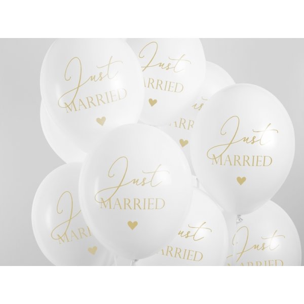 Ballonger - Just Married - Hvit/Gull - 50-pakning Ballonger - Just Married - Hvit/Gull - 50-pakning