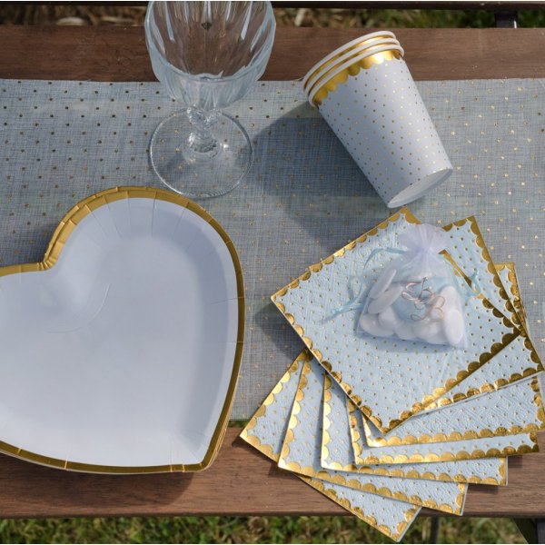 Små servietter - Prikker med gullkant - Hvite Små servietter - Prikker med gullkant - Hvite