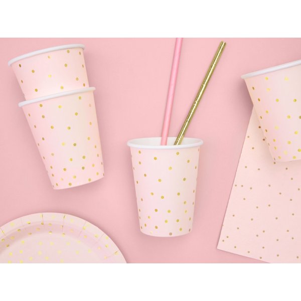 Papirkopper - Lys rosa - Prikkete gull - 6-pakning