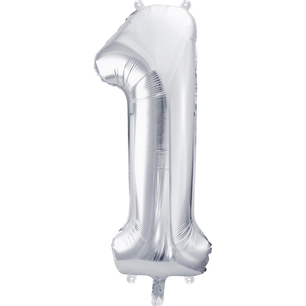 Tallballong - Sølv - 86 cm - Nummer: 1 - Tallballonger, Ballonger