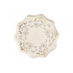 Papptallerkener - Blomstermotiv - Beige - 6-pakning