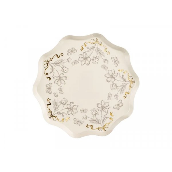 Papptallerkener - Blomstermotiv - Beige - 6-pakning Papptallerkener - Blomstermotiv - Beige - 6-pakning