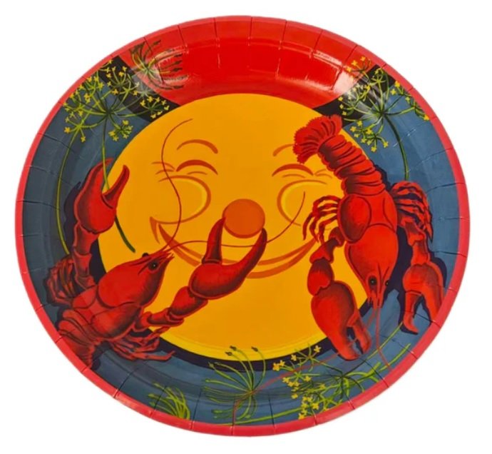 Papirtallerkener - Krepsdesign - 23 cm - 8-pakning - Krepsfat, Krepsfest