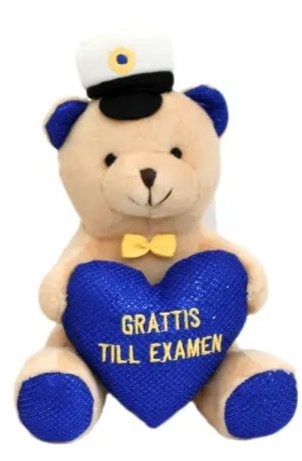 Studentdyr - Teddybj�rn - Bl�tt hjerte - "Gratulerer med uteksamineringen"