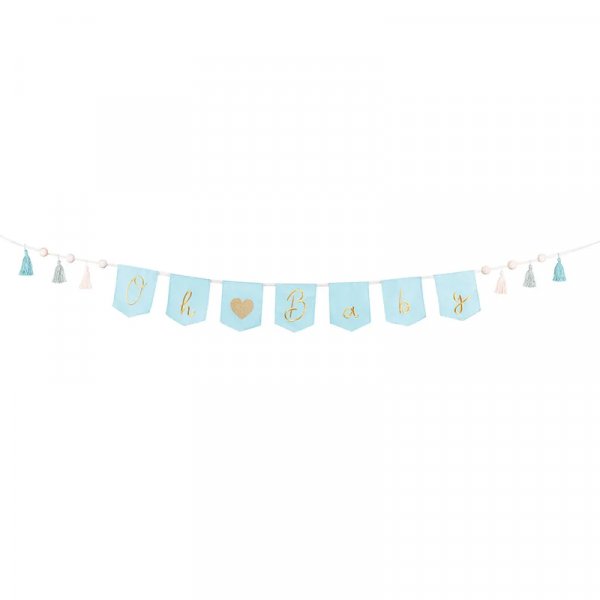 Vimpel med dusker - Oh Baby - Lys blå/Gull Vimpel med dusker - Oh Baby - Lys blå/Gull