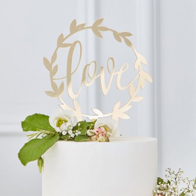 Cake topper - Love - Gold wedding
