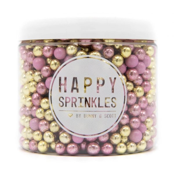 Sjokoladeperler/Choco Drag�es - Rosa/Gull - Happy Sprinkles - 80g