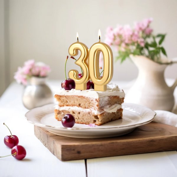 Kakelys/Bursdagslys - 30 - Gull - 7,7 cm