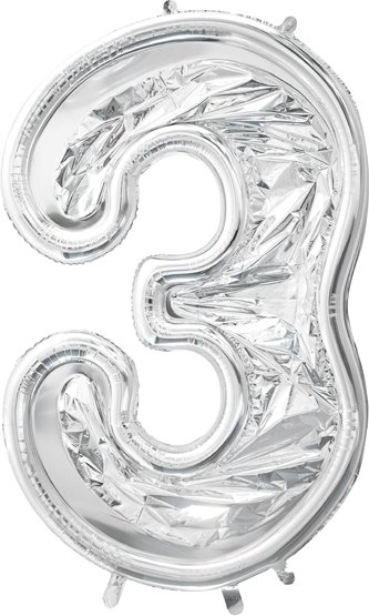 Nummerramme for ballong – Sølv – 126 cm – Nummer: 3 – Ballongrammer, Ballonger