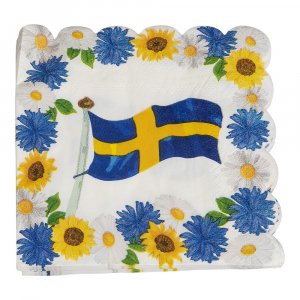 Servietter - Blomster/Svensk flagg - 16-pakning