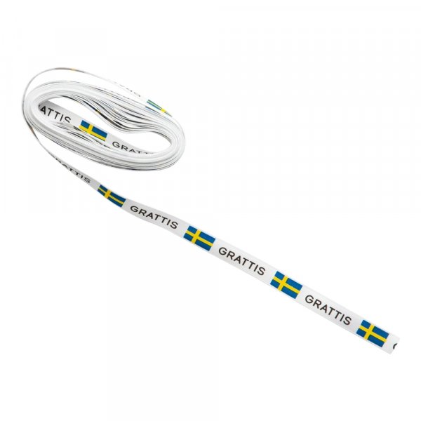 Silkebånd - Sverige - Hvitt med svensk flagg - 5m Silkebånd - Sverige - Hvitt med svensk flagg - 5m