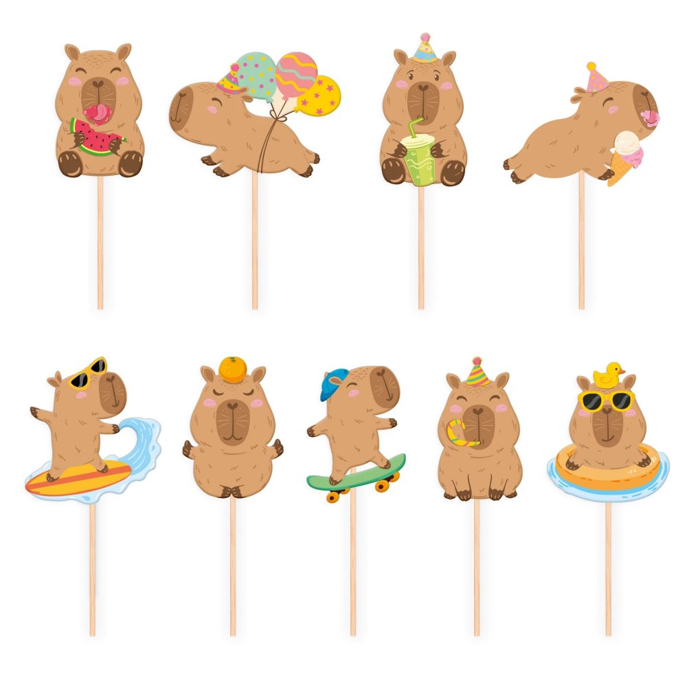 Kakedekorasjoner - Capybara - 9 stk - Kakepynt, Kakepynt til fester