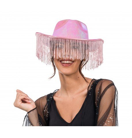 Rosa skimrende cowboyhatt med frynser