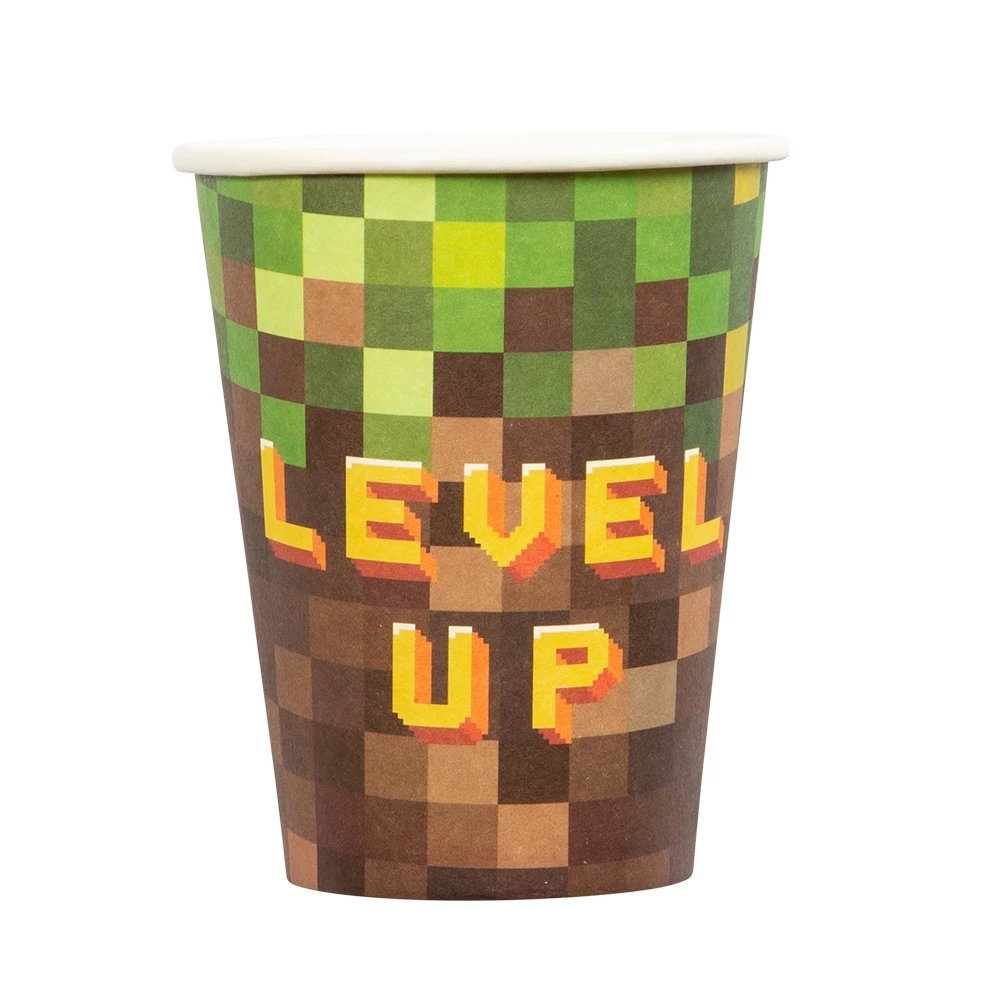Pappkrus - Pixel Level Up - 8-pakning - Papirkopper til fester