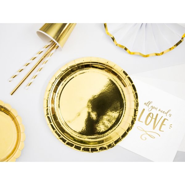 Papirtallerkener - Metallisk - Gull - 6-pakning