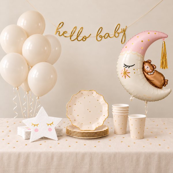 Babyshower-sett - Beige med stjerner - 6 personer