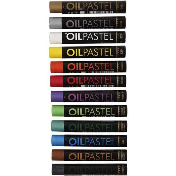 Fargestifter - Oljepastell - Metallisk - 12-pakning