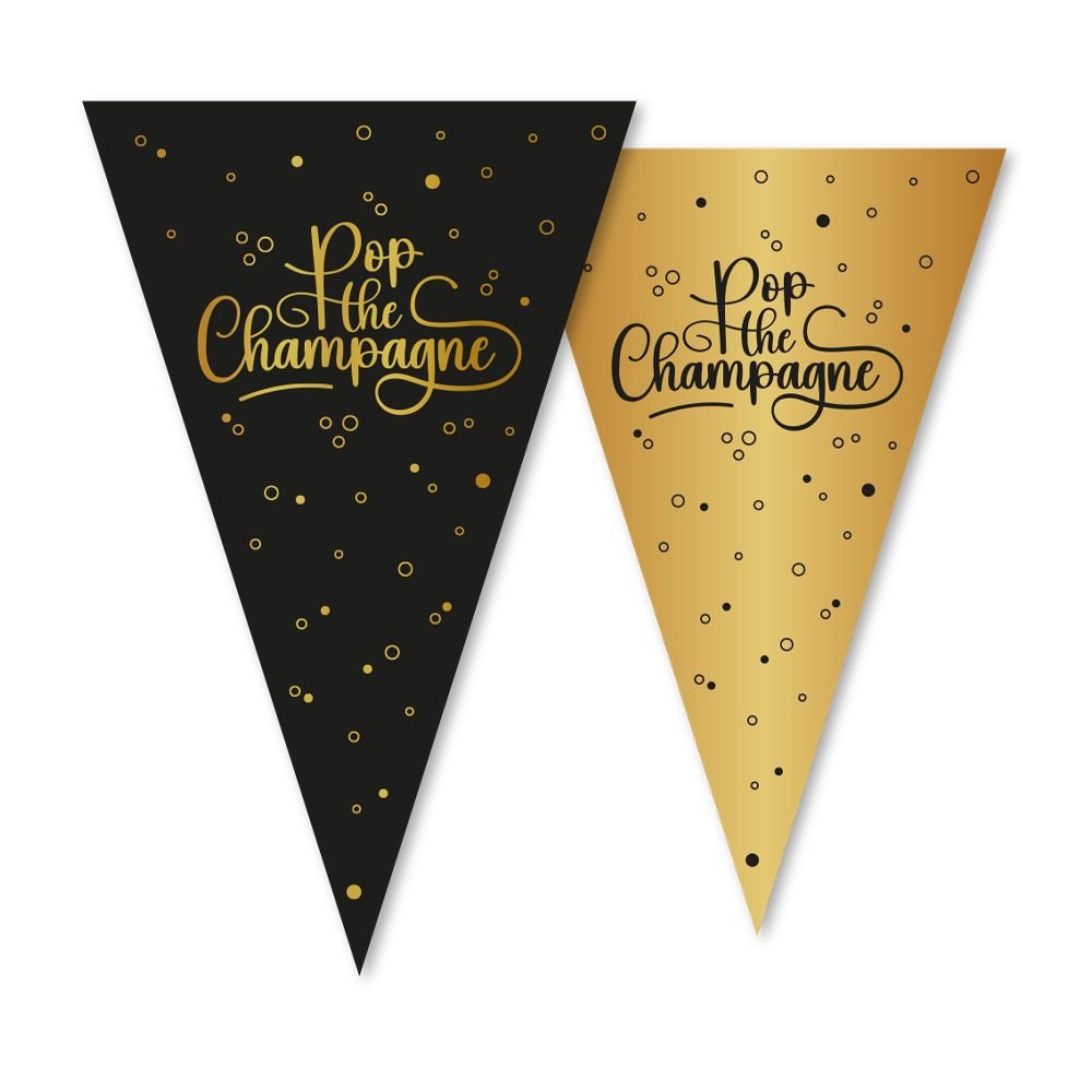 Flagggirlander - Pop the Champagne - Svart - 20x30 cm flagg - 10 m - Vimpler, Hengende dekorasjoner