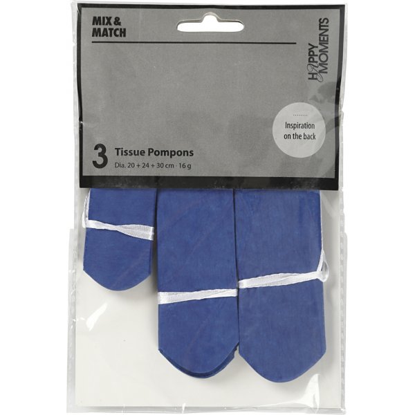 Papirpomponger - mørkeblå - Dia. 20+24+30 cm - 3 stk Papirpomponger - mørkeblå - Dia. 20+24+30 cm - 3 stk