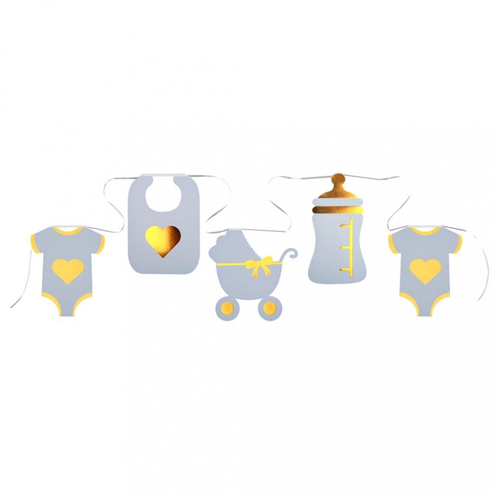 Girlander – Babymix – Blå/Gull – Vimpler til babyshower, Pynt, Baby Shower