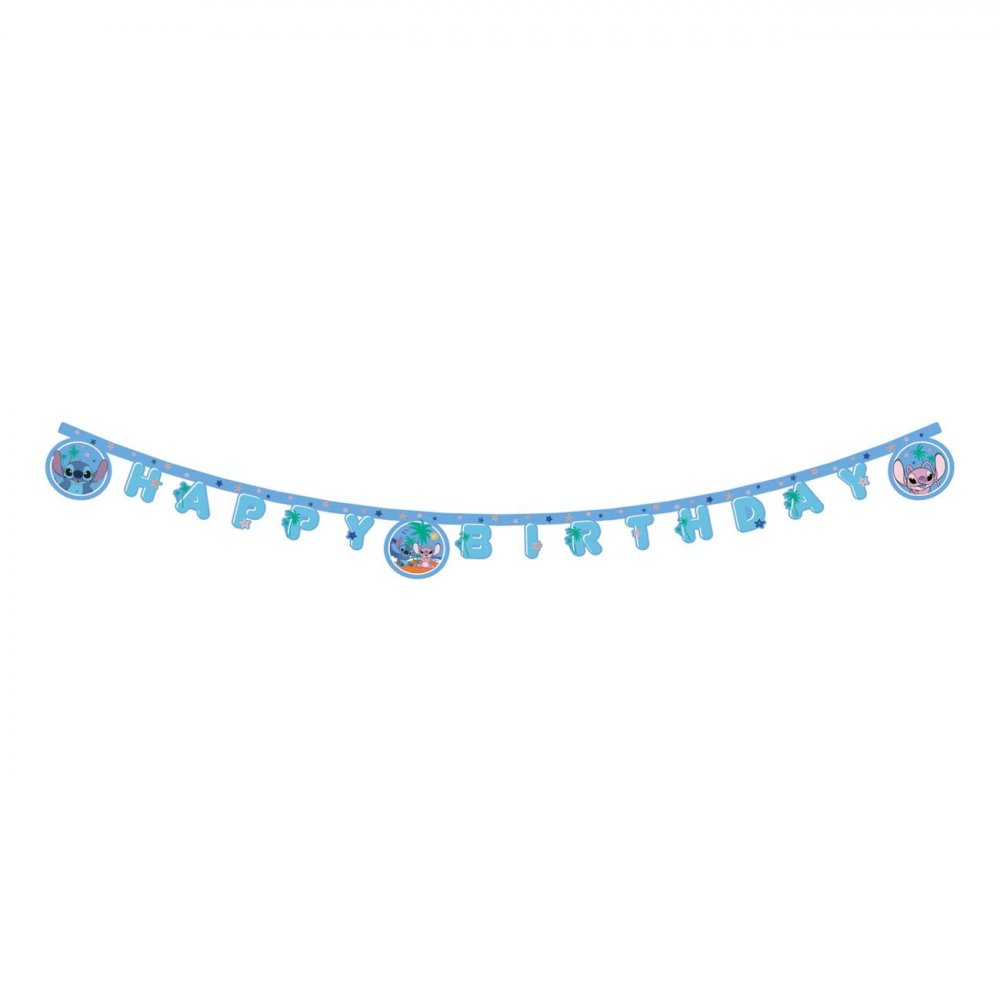 Girlanke Gratulerer med dagen Stitch & Angel – Vimpler til fester, Festdekorasjoner