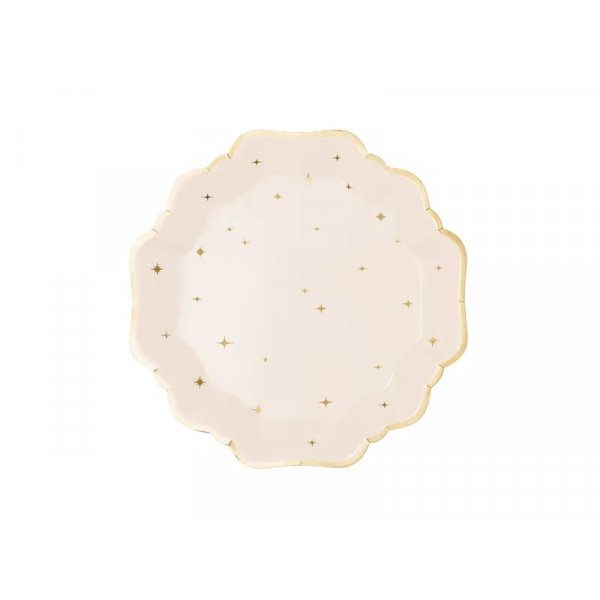 Papirtallerkener - Beige med stjerner - 21 cm Papirtallerkener - Beige med stjerner - 21 cm