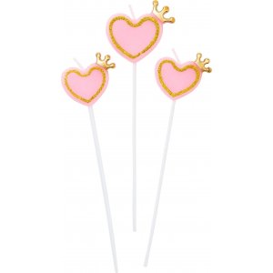 Kakelys - Hjerter med krone - Rosa/Glitter - 10-pakning