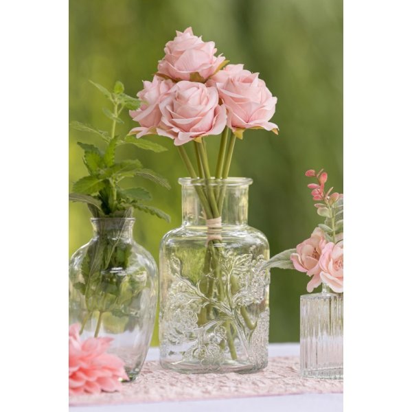 Blomsterbukett - 26 cm - 6 rosa roser Blomsterbukett - 26 cm - 6 rosa roser