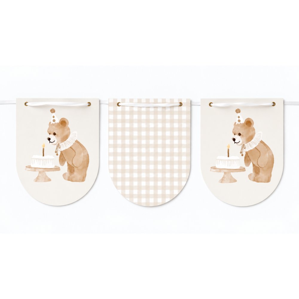 Vimpelgirlander - Bursdagsbjørn - Lavendelblå - 3,5m - Henger, Babyshower-dekorasjoner, Babyshower