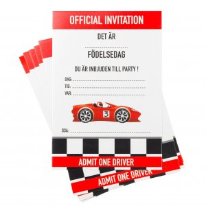 Invitasjonskort - Bil 8-pakning med konvolutter (10,5x14,8 cm)