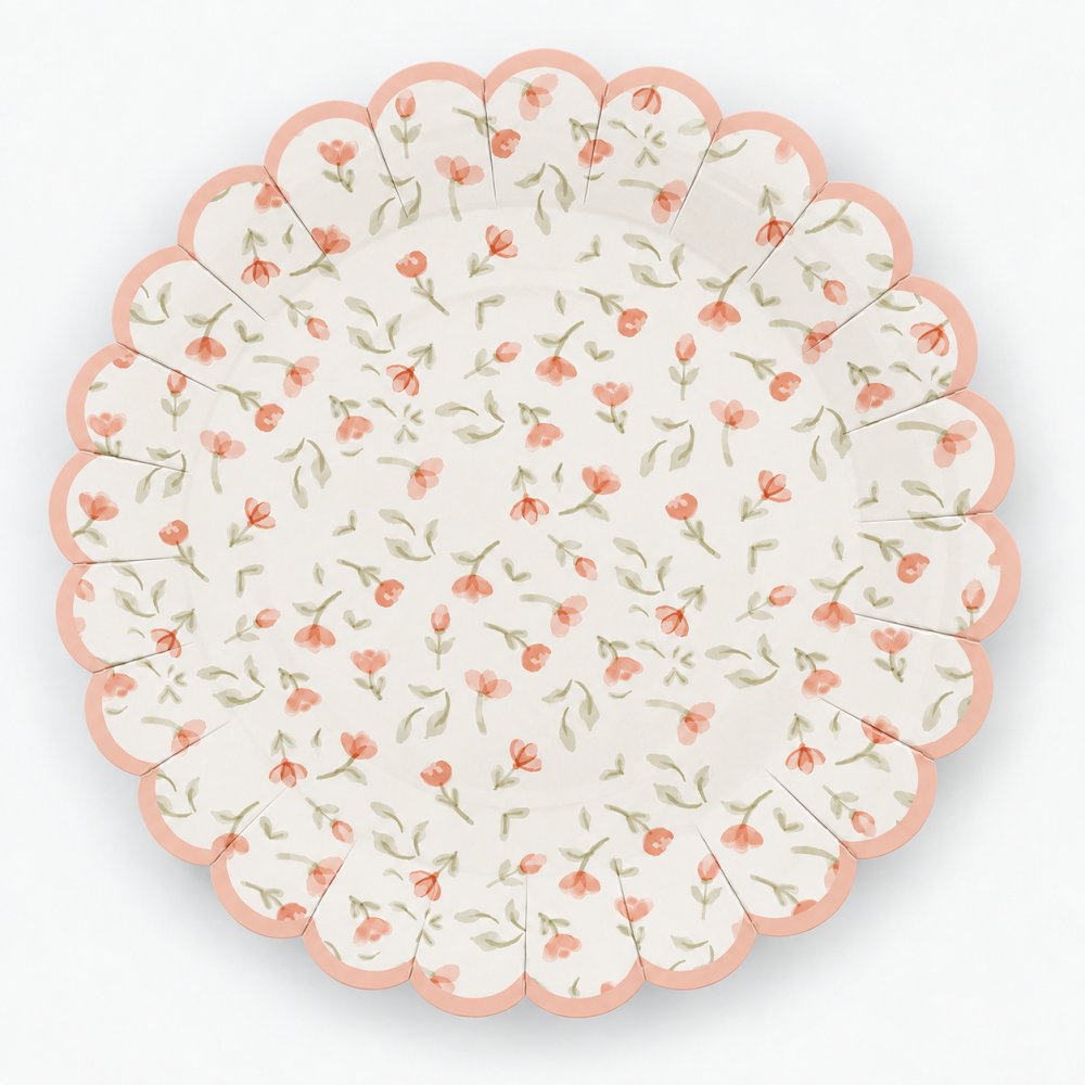 Papptallerkener - Blomster - 17 cm - Lavendelblå - 8-pakning - Papirtallerkener til fester