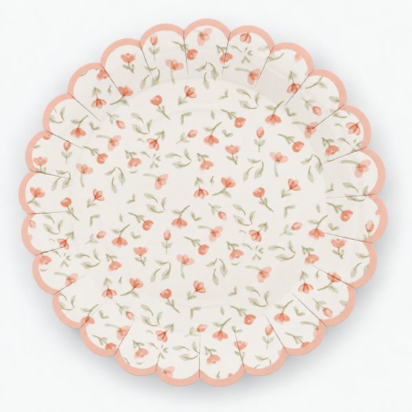 Papptallerkener - Blomster - 17 cm - Lavendelbl� - 8-pakning
