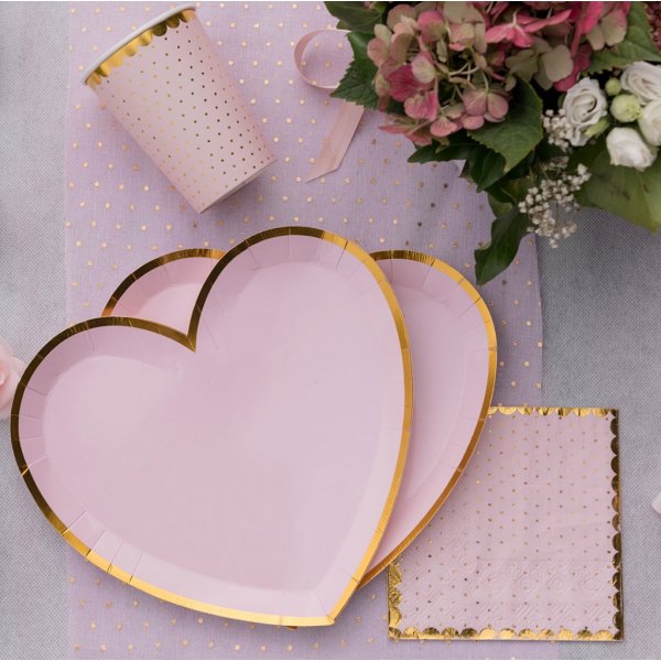 Sm servietter - Prikker med gullkant - Rosa