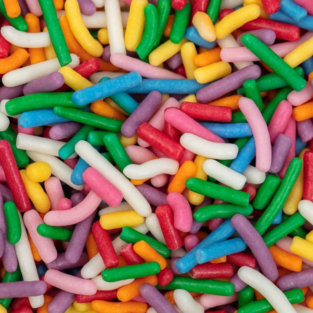 Strøssel – Strøsseltråder – Regnbueblanding – 75g – Strøssel, Sprinkles