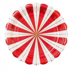 Papirtallerkener - Rd, Gull, Hvit - 19,5 cm - 8-pakning