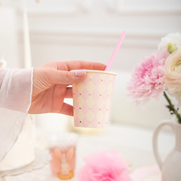 Papirkopper - Rutete - Rosa/Gull - 10-pakning