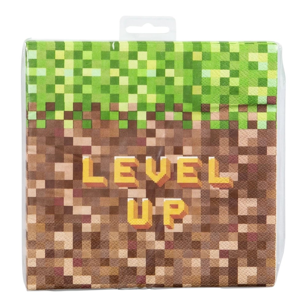 Servietter - Pixel Level Up - 16-pakning - 33x33 cm - Servietter til fester