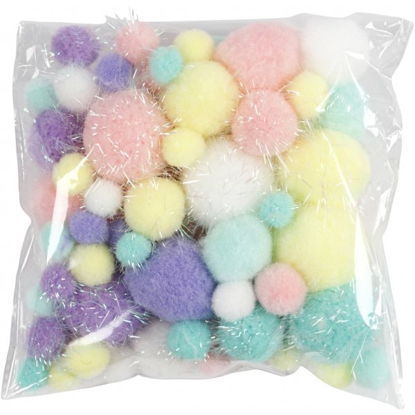 Pomponger - pastellfarger - Dia. 15-40 mm - 62 g Pomponger - pastellfarger - Dia. 15-40 mm - 62 g