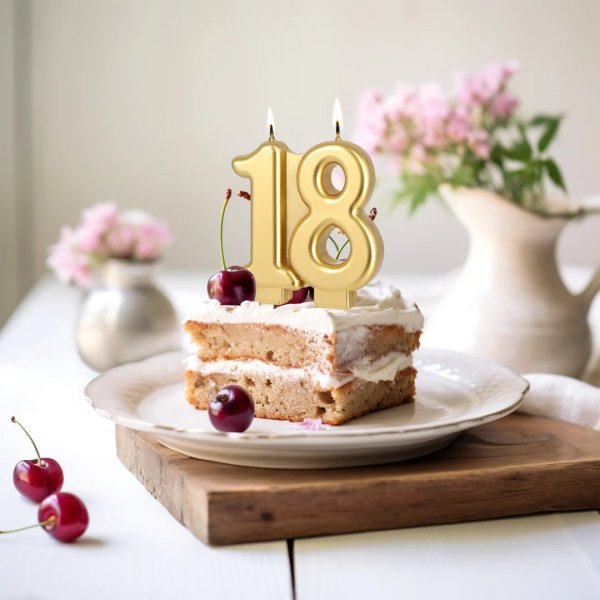 Kakelys/Bursdagslys - 18 - Gull - 7,7 cm Kakelys/Bursdagslys - 18 - Gull - 7,7 cm